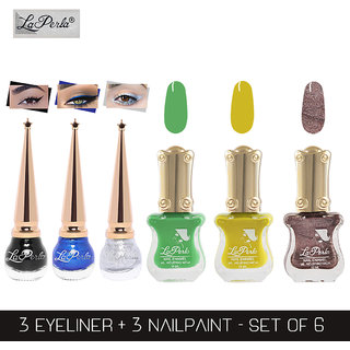 La Perla (LP-BSI-NPELCMB06-768) CH Piano Multicolor Nail Paint and BSI Eyeliner Combo (Pack of 6)