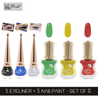 La Perla (LP-BSI-NPELCMB06-770) CH Piano Multicolor Nail Paint and BSI Eyeliner Combo (Pack of 6)