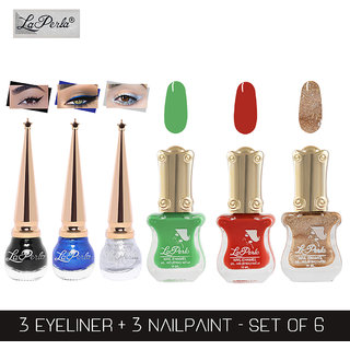 La Perla (LP-BSI-NPELCMB06-818) CH Piano Multicolor Nail Paint and BSI Eyeliner Combo (Pack of 6)