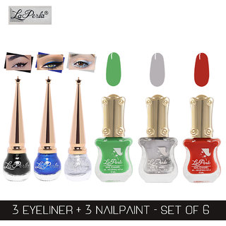 La Perla (LP-BSI-NPELCMB06-776) CH Piano Multicolor Nail Paint and BSI Eyeliner Combo (Pack of 6)