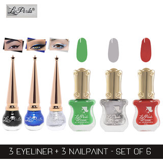 La Perla (LP-BSI-NPELCMB06-780) CH Piano Multicolor Nail Paint and BSI Eyeliner Combo (Pack of 6)