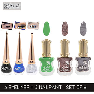 La Perla (LP-BSI-NPELCMB06-823) CH Piano Multicolor Nail Paint and BSI Eyeliner Combo (Pack of 6)