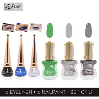 La Perla (LP-BSI-NPELCMB06-781) CH Piano Multicolor Nail Paint and BSI Eyeliner Combo (Pack of 6)