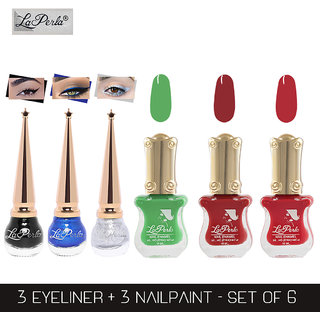 La Perla (LP-BSI-NPELCMB06-786) CH Piano Multicolor Nail Paint and BSI Eyeliner Combo (Pack of 6)