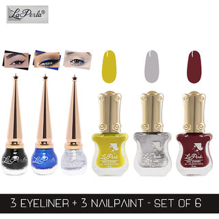 La Perla (LP-BSI-NPELCMB06-829) CH Piano Multicolor Nail Paint and BSI Eyeliner Combo (Pack of 6)