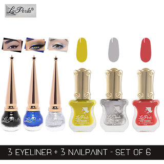 La Perla (LP-BSI-NPELCMB06-830) CH Piano Multicolor Nail Paint and BSI Eyeliner Combo (Pack of 6)