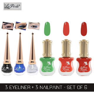 La Perla (LP-BSI-NPELCMB06-793) CH Piano Multicolor Nail Paint and BSI Eyeliner Combo (Pack of 6)