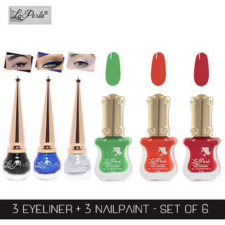 La Perla (LP-BSI-NPELCMB06-794) CH Piano Multicolor Nail Paint and BSI Eyeliner Combo (Pack of 6)