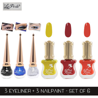 La Perla (LP-BSI-NPELCMB06-837) CH Piano Multicolor Nail Paint and BSI Eyeliner Combo (Pack of 6)