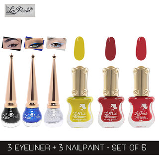 La Perla (LP-BSI-NPELCMB06-841) CH Piano Multicolor Nail Paint and BSI Eyeliner Combo (Pack of 6)