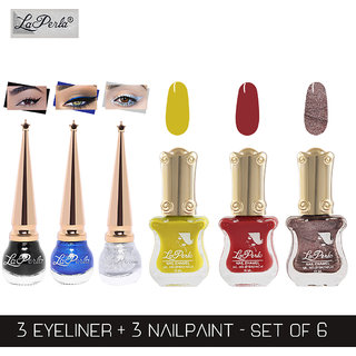 La Perla (LP-BSI-NPELCMB06-842) CH Piano Multicolor Nail Paint and BSI Eyeliner Combo (Pack of 6)
