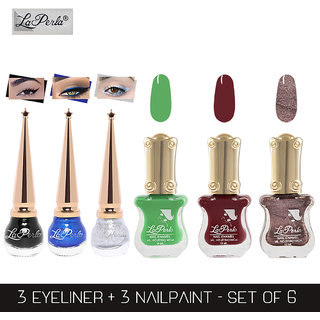 La Perla (LP-BSI-NPELCMB06-802) CH Piano Multicolor Nail Paint and BSI Eyeliner Combo (Pack of 6)