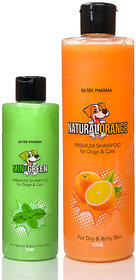 Fruit Shampoo Combo For Dogs And Cats Natural Orange Shampoo 500ml And Mint Green Shampoo 200ml