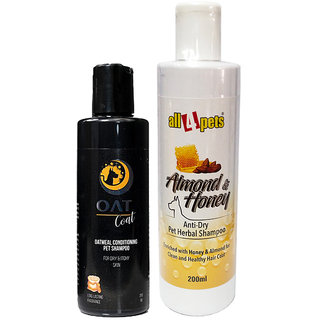 Dog Shampoo Combo Almond  Honey Dog Shampoo 200ml And Oat Coat Shampoo 200ml
