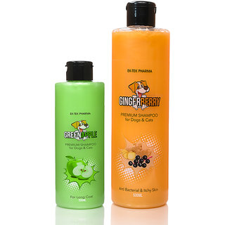 Fruit Shampoo Combo For Dogs And Cats Ginger Berry Shampoo 500ml And Green Apple Shampoo 200ml