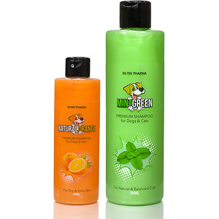 Fruit Shampoo Combo For Dogs And Cats Mint Green Shampoo 500ml And Natural Orange Shampoo 200ml