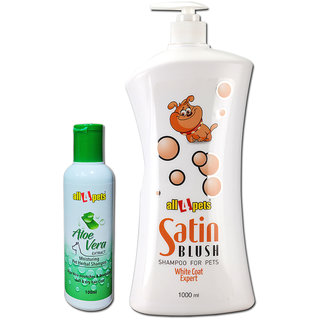 All4pets Pet Shampoo Combo Satin BlushWhite Coat Expert Shampoo-1000ml And Aloe Vera Moisturizing Shampoo-100ml