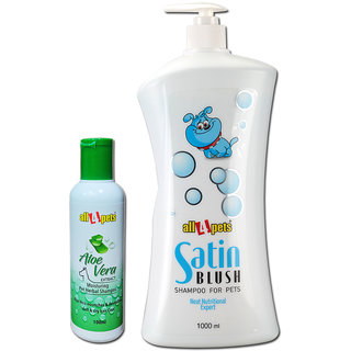 All4pets Pet Shampoo Combo Satin Blush Neat Nutritional Expert Shampoo-1000ml And Aloe Vera Moisturizing Shampoo-100ml