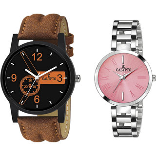 CALYPTO Black and pink Dial  Analog Wrist Couple Watch for MenWomen Pack of 2