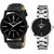 CALYPTO Black Dial Stainless Steel and Leather Strap  Analog Wrist Couple Watch for MenWomen Pack of 2