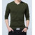Lime Green Solid V-Neck T Shirt For Men