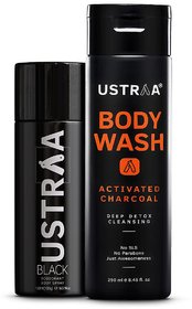 Ustraa Black Deodorant 150ml and Body Wash Activated Charcoal 250g