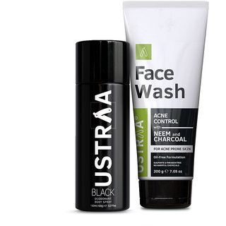                       Ustraa Black Deodorant 150ml and Face Wash Neem and Charcoal 200g                                              