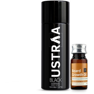                       Ustraa Black Deodorant 150ml and Beard Growth Oil 35ml                                              