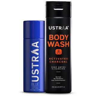 Ustraa Blue Deodorant 150ml and Body Wash Activated Charcoal 250g