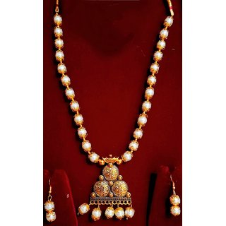 Buy White Moti Mala With Yellow Antique 