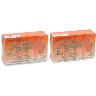                       Pure Herbal Papaya Fruity 4 IN 1 Formula Skin Whitening Soap pack of 2                                              