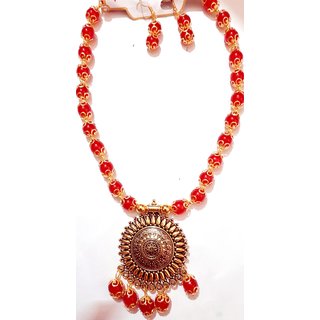 Buy Red Moti Mala With Yellow Antique 