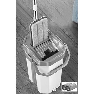                       JAAMSO ROYALS White flat mop and bucket set with 2 Soft Refill Pads  Handle ( 38  13 CM Mop Head)                                              