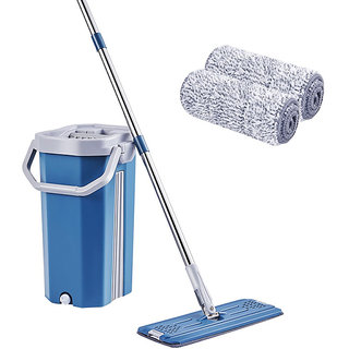                       JAAMSO ROYALS Blue flat mop and bucket set  with 2 Soft Refill Pads  Handle ( 38  13 CM Mop Head)                                              