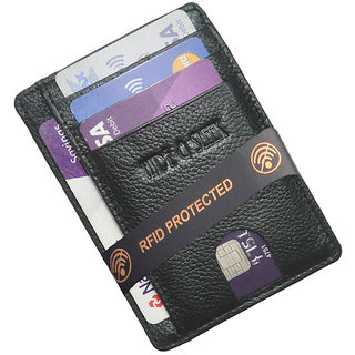                       Hide & Sleek Black Slim RFID Protected Genuine Leather Slim Card Holder                                              