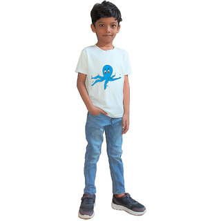                       RISH - Kids Polyester Material Blue Octopus Printed Design for age 12 - 18 Months - colour White                                              
