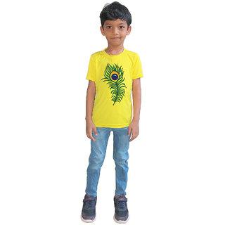                       RISH - Kids Polyester Material Single Peacock Feather Printed Design for age 12 - 18 Months - colour Yellow                                              