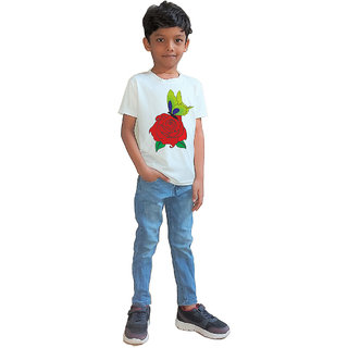                       RISH - Kids Polyester Material Red Rose with Butterfly Printed Design for age 12 - 18 Months - colour White                                              