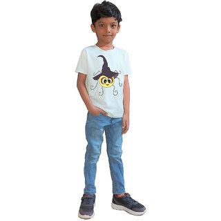                       RISH - Kids Polyester Material Yellow Smiling Spider Makdi Printed Design for age 12 - 18 Months - colour White                                              