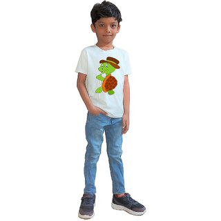                       RISH - Kids Polyester Material Thums-up Happy Green Tortoise Printed Design for age 12 - 18 Months - colour White                                              