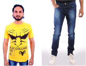 Blue Collars  ( PACK OF 2) Cotton Printed T-Shirt Denim Jeans for Men