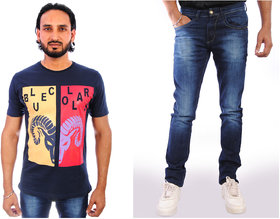 Blue Collars  ( PACK OF 2) Cotton Printed T-Shirt And Denim Jeans for Men