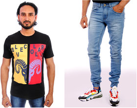 Blue Collars  ( PACK OF 2) Cotton Printed T-Shirt And Denim Jogger for Men