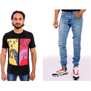 Blue Collars  ( PACK OF 2) Cotton Printed T-Shirt And Denim Jogger for Men