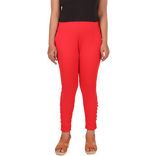                       Vivika Women Slub Lycra Slim Fit Solid Cigraette Pant,  Red (Large)                                              