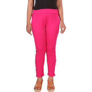                       Vivika Women Slub Lycra Slim Fit Solid Cigraette Pant,  Rani Pink (Large)                                              