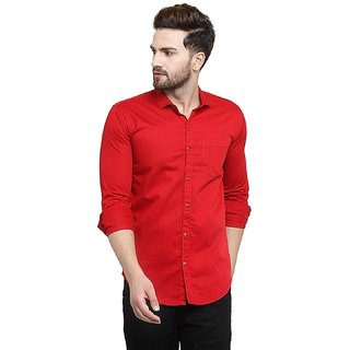 Spain Style Solid Regular Fit Casual Shirt For Men (Red)