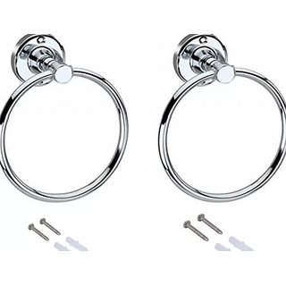 VARULAX SKRULLS ROUND Stainless Steel Towel Ring (COMBO -2 PCS)/Towel Holder/Silver (STAINLESS STEEL) (PACK OF 2)