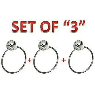 VARULAX ROLBY LONY ROUND Stainless Steel Towel Ring (COMBO -3 PCS)/Towel Holder/Silver (STAINLESS STEEL) (PACK OF 3)