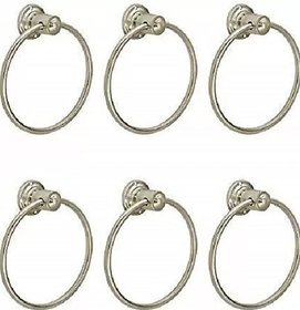 VARULAX COCXIC ROUND Stainless Steel Towel Ring (COMBO -6 PCS)/Towel Holder/Silver (STAINLESS STEEL) (PACK OF 6)
